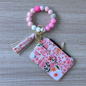 New Fashion Floral Zipper Closure Women's Wristlet Keychain Wallet <b>Small</b> Credit Card Holder Bracelet Key Ring <b>Purse</b> Tassel - Product Image 2