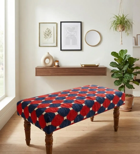 Handmade Geometric Wool Jute Wooden Bench Upholstered Boho Entryway Seating Rustic Farmhouse Accent Seat <b>End</b> of <b>Bed</b> Furniture - Product Image 2