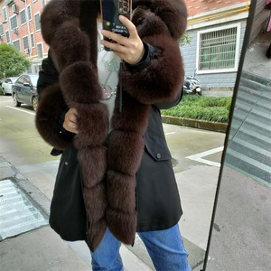2025 hiver nouveau femmes à la mode mi-longueur <span class=keywords><strong>Parka</strong></span> <span class=keywords><strong>avec</strong></span> détachable chaud fourrure de renard manteau à <span class=keywords><strong>capuche</strong></span> longue <span class=keywords><strong>imperméable</strong></span> fermeture à glissière - Product Image 4