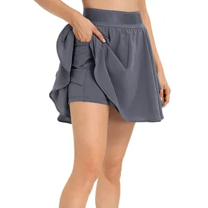 DK330 High Waisted Ruffle Pleated Tennis Skirt for Women Flowy Court Skirt with Shorts Sports Pants High Waist