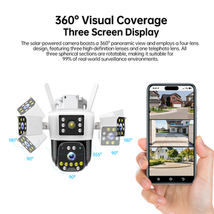 Caméra de sécurité solaire PTZ HiEasy 9MP à 3 objectifs 4G SIM, 3 écrans, enregistrement 24/7, vision <span class=keywords><strong>nocturne</strong></span> couleur, sans fil, extérieure, IP66 - Product Image 5