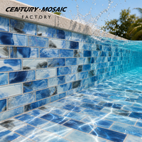 Centurymosaic Mosaïque de piscine personnalisée en verre cristal bleu, mosaïque jet d'encre carrée et en briques pour piscine et ligne d'eau