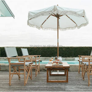 BR Extérieur Blanc Antique <span class=keywords><strong>Toile</strong></span> Premium <span class=keywords><strong>Parasol</strong></span> En Bois <span class=keywords><strong>Marché</strong></span> Patio Parapluie Franges pour Hôtel Parc Supermarché Natation - Product Image 4