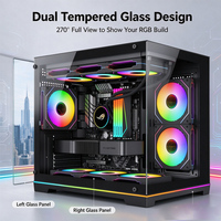 Boîtier PC Gaming MicroATX Mid Tower avec double fenêtre latérale en verre trempé, ventilateurs RGB à haute circulation d'air, châssis d'ordinateur
