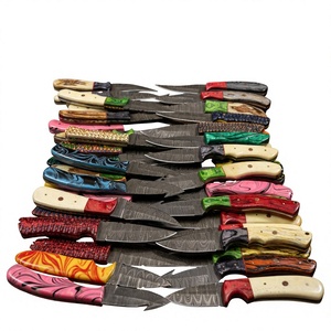 Cuchillo de Supervivencia Forjado a Mano con Hoja Fija de Acero de Damasco de 20cm, Mango de Madera Pakka Azul, Fácil de Transportar, para Camping, Caza y Bricolaje - Product Image 1