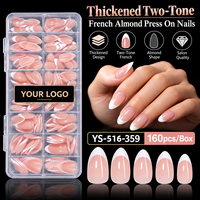 160 faux ongles épais à pression, bicolores, couvrance totale, en ABS, avec logo personnalisé
