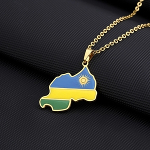 Nuova Collana con Ciondolo Mappa e <span class=keywords><strong>Bandiera</strong></span> del <span class=keywords><strong>Ruanda</strong></span> per Uomo e Donna, Colore Oro e Argento, in Acciaio Inossidabile, Gioielli Africani alla Moda, Regalo per Rwandiani - Product Image 3