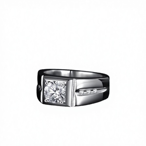 Bague de mariage de luxe pour homme en argent sterling 925 avec diamant rond, sertissage carré classique, pour usage quotidien - Product Image 5