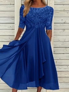 Robe longue en mousseline de soie et dentelle pour femme, à manches longues et découpes, idéale pour demoiselle d'honneur ou soirée - Product Image 5
