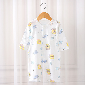 <span class=keywords><strong>Combinaison</strong></span> à manches courtes d'été mignonne pour garçons filles barboteuse 100% coton avec motif de dessin animé costume de ramper fendu <span class=keywords><strong>pyjama</strong></span> mince complet - Product Image 3