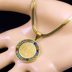 Collar con colgante personalizado de acero inoxidable 316L, chapado en oro PVD de 14K/18K, joyería fina de moda, collares con monedas de diamantes de imitación para mujeres y hombres - Product Image 4