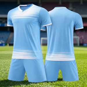 Ensemble de maillot de football bleu clair pour homme, col en V, manches courtes, design dégradé, évacuation de l'humidité, toutes saisons, vêtements pour adultes - Product Image 3