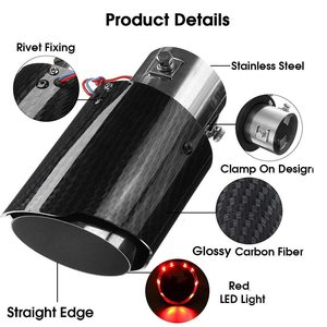 Embout de silencieux d'échappement universel en fibre de carbone 63mm avec tuyau d'échappement lumineux LED lumière rouge bleue tuyau d'échappement élégant - Product Image 6