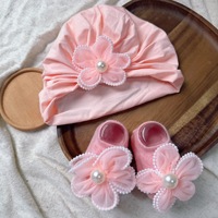 Ensemble bébé fille : Chapeau d'été et chaussettes mi-mollet rose avec nœud de fée fleur de perle, style princesse japonaise