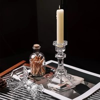 Tempat Lilin Kaca Heksagonal Gaya Eropa, Penyangga Lilin Runcing untuk Dekorasi Rumah, Ruang Tamu & Meja Makan