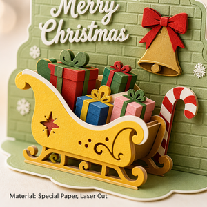 Tarjeta de Navidad 3D Pop-up con Trineo, Regalos, Campana, Bastón de Caramelo, Oliva y Sobre, Tarjeta de Felicitación Navideña con Corte Láser - Product Image 4