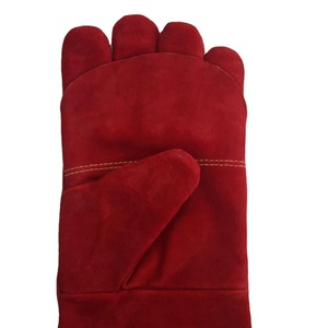Venta caliente Tamaño 16 "Guantes de seguridad de soldadura rojos de doble Palma con forro completo de cuero dividido de vaca largo - Product Image 2