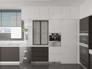 Cuisine moderne sur mesure à finition brillante, armoires modulaires en contreplaqué avec panneau mélaminé pour appartements avec accessoire évier - Product Image 2