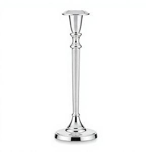 Tall Polished <b>Silver</b> Metal <b>Candlestick</b> Holder Single Pillar Taper Candle Stand Centerpiece for Wedding Event Hotel Decor. - Product Image 2