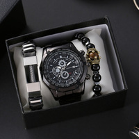 Nouvelle montre à quartz pour homme avec bracelet en acier, calendrier, ensemble cadeau de 3 pièces, mode, sport, affaires, anniversaire, Noël