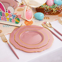Assiettes en plastique rose mauve moderne Vaisselle incassable Vaisselle bon marché Mariage Bord doré Chargeur en plastique
