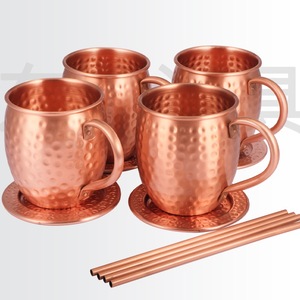Mug à cocktail en cuivre pur Spot Moscow 350ml/500ml, qualité alimentaire, design rétro martelé, poignée de luxe, emballage en boîte, pour la maison et le bureau - Product Image 2