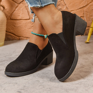 Zapatos de Tacón Medio Elásticos de Estilo Británico para Mujer, Talla Grande, Otoño, Nuevo Estilo, Tacón Grueso, Gamuza, Punta Profunda, Talla 43 - Product Image 3