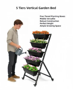 Jardinière verticale autoportante à 5 niveaux avec structure métallique, support surélevé pour plantes et 5 bacs <span class=keywords><strong>en</strong></span> plastique pour patio extérieur et jardin - Product Image 1