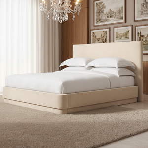 RH MULHOLLAND LIT À PANNEAU EN TISSU ENTIÈREMENT REMBOURRÉ Cadre de lit de luxe <span class=keywords><strong>King</strong></span> Size avec tête de lit en tissu beige Mobilier de chambre à coucher moderne - Product Image 1