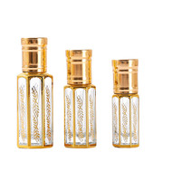 Vente en gros de bouteilles octogonales en or de luxe Attar Boîte de 6ml 10ml 12ml Bâton de verre Huile de parfum Bouteille d'huile essentielle arabe sérigraphiée