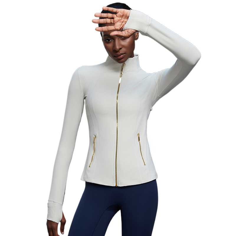 Women's Cycling Jogging Stand-up Collar with Gold Zipper Yoga Slim Fit Long Sleeve Autumn Gym Workout Sports Outerwear
