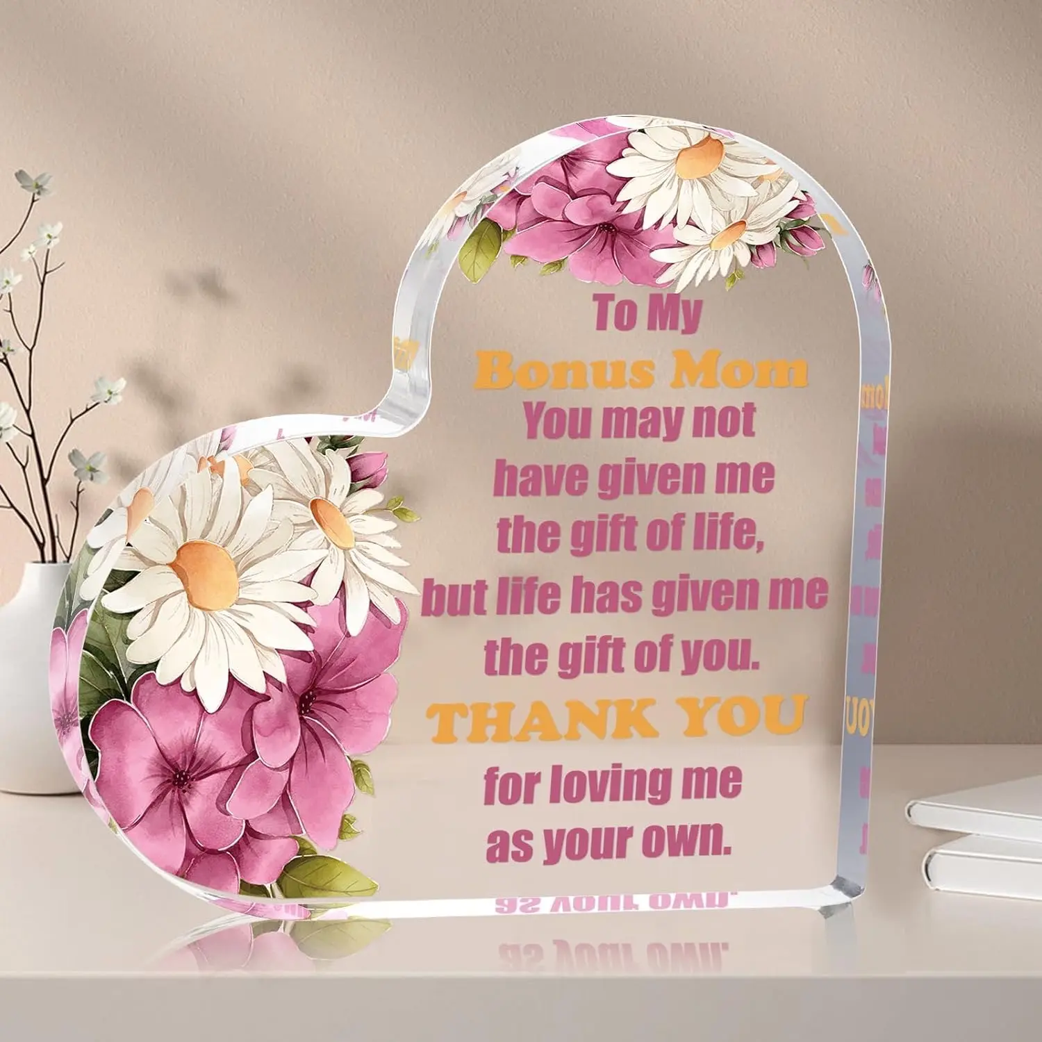 Toptan baskı temizle kalp şekilli akrilik plaketler ev masaüstü dekor noel şükran doğum günü hediyeleri anne anne için