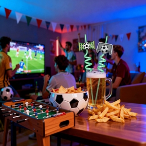 Breloques <span class=keywords><strong>de</strong></span> paille en PVC sur le thème <span class=keywords><strong>du</strong></span> <span class=keywords><strong>football</strong></span> et ensemble <span class=keywords><strong>de</strong></span> pailles spirales pour la vaisselle <span class=keywords><strong>de</strong></span> fête à thème sportif, les décorations d'anniversaire et les accessoires pour boissons - Product Image 3