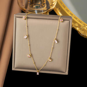 Lujo 18K chapado en oro de acero inoxidable corazón mariposa colgante collar <span class=keywords><strong>mujeres</strong></span> doble superposición cadena cubana collar joyería - Product Image 3