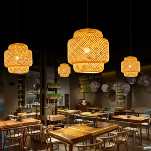 Lampadario E27 in Stile Retrò Pastorale, Creativo e Personalizzato, con Paralume in Bambù Intrecciato e Rattan, per Ristoranti - Product Image 2