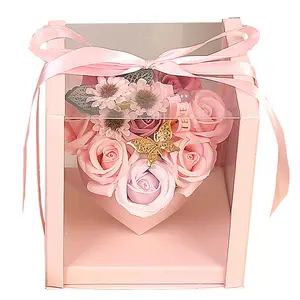 PVC Transparent 9pcs 3 Color Soap Rose Flower Butterfly And Carnation Gift Box For Valentine's Day Teacher's Day Mother's Day