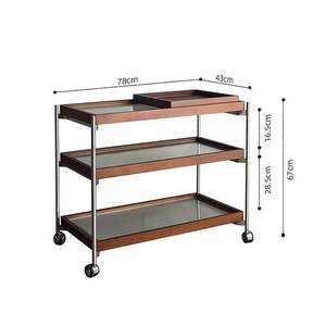 Mesa de centro de madera maciza estilo vintage con base de acero inoxidable, carrito retro móvil, mesa auxiliar multifuncional para sala de estar - Product Image 5