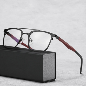 Anteojos de doble puente de Metal cuadrado <span class=keywords><strong>Retro</strong></span> para hombre, montura de gafas ópticas con bloqueo de luz azul, bisagra de resorte de patrón sólido - Product Image 1