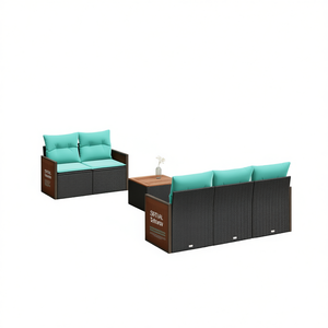 Poly Rattan Patio <b>Sofa</b> <b>Set</b> With Cushions Outdoor Garden Furniture Contemporary Design Black 6 Piece - Product Image 1