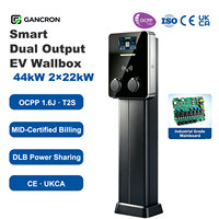 GANCRON 44kw Dual Gun EV Charger OCPP AC Fast Smart UKCA Wall Mounted Type 2 Double Output 2x22kw untuk UK