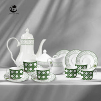 Service de table en porcelaine géométrique et trèfle émeraude, vaisselle en céramique de qualité supérieure pour la vente au détail, les mariages irlandais et les événements de luxe