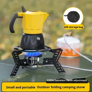 Réchaud pliable portable en acier inoxydable style soucoupe volante, à flamme puissante, à gaz butane, avec déflecteur de vent, pour pique-niques et camping - Product Image 2