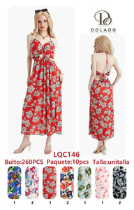 Abito lungo da donna Dolado con stampa floreale, scollo all'americana, senza maniche, vestibilità ampia, in chiffon, estivo, casual, con vita naturale e orlo dritto - Product Image 1
