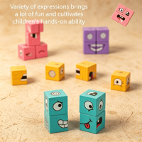 Bloques de Construcción de Cubos que Cambian de Expresión Facial para Niños, Juguete de Madera para Combinar Emociones y Jugar a la Batalla