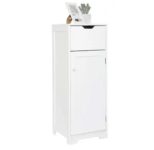 Bathroom Floor Cabinet White Painted Wood Free Standing Cupboard for Bathroom Living Room