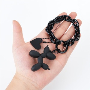 Mengda llavero de perro globo negro; muñeco de trapo osito; conejo pequeño corazón acrílico cadena coche llave colgante; Adorno - Product Image 5
