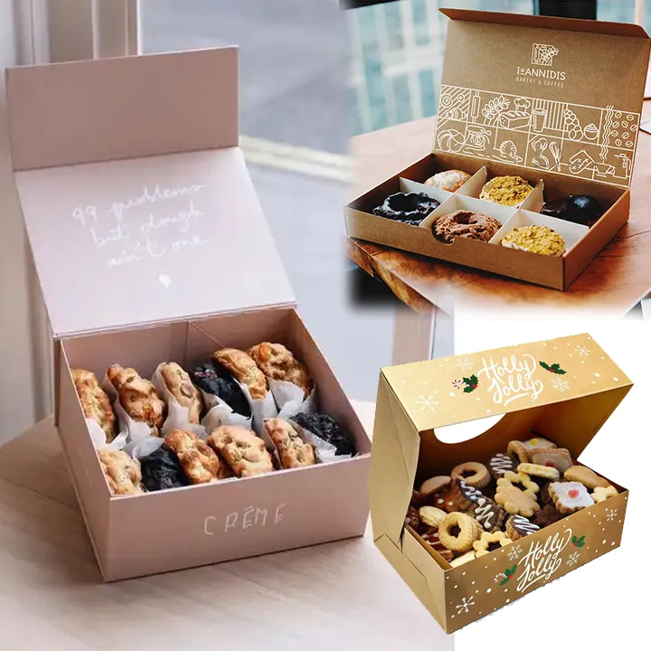 Custom print logo magnet Foldable Cardboard Macaron bakery bread snacks biscuit cookie packaging box