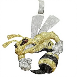 Stylish Silver Plated Moissanite Design <b>Bee</b> Insect Pendant Unisex Hip Hop Fashion Charm Jewelry Pendants - Product Image 1