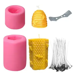 2 pcs蜂巢蜡烛模具，50pcs低烟蜡烛灯芯和支架，蜂巢硅胶模具，用于制作蜂蜡蜡烛