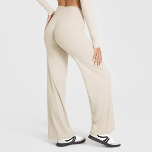 Pantalon <span class=keywords><strong>droit</strong></span> taille haute pour femme grande taille avec logo personnalisé, en Spandex/Nylon, séchage rapide, respirant, extensible dans les quatre sens, pour le yoga et le squat - Product Image 1
